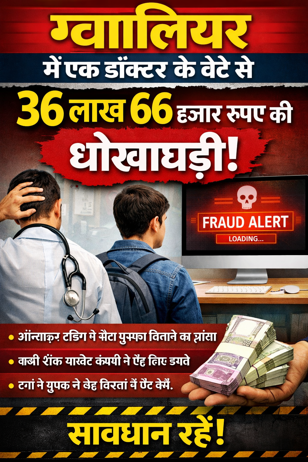 ग्वालियर में एक डॉक्टर के बेटे से 36 लाख 66 हज़ार रुपए की धोखाधड़ी  posted by Shahnawaz Khan from Gwalior