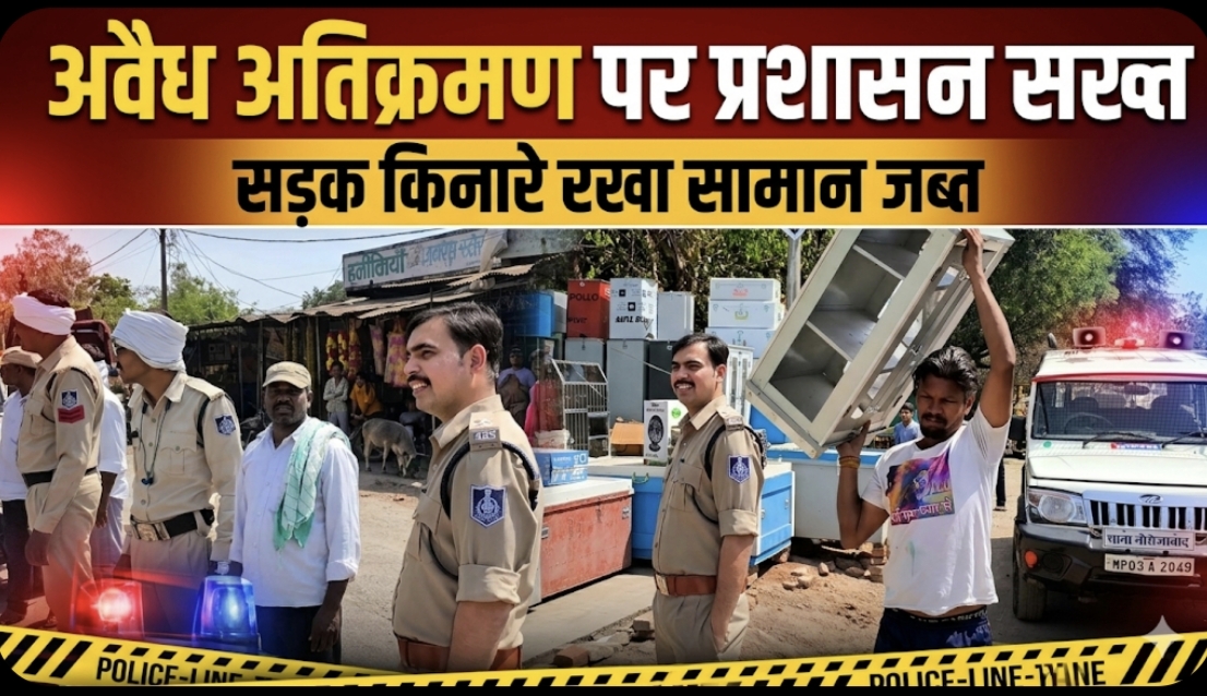 अवैध अतिक्रमण पर प्रशासन सख्त, सड़क किनारे रखा सामान जब्त posted by Shammi Khan Niazi from Naurozabad