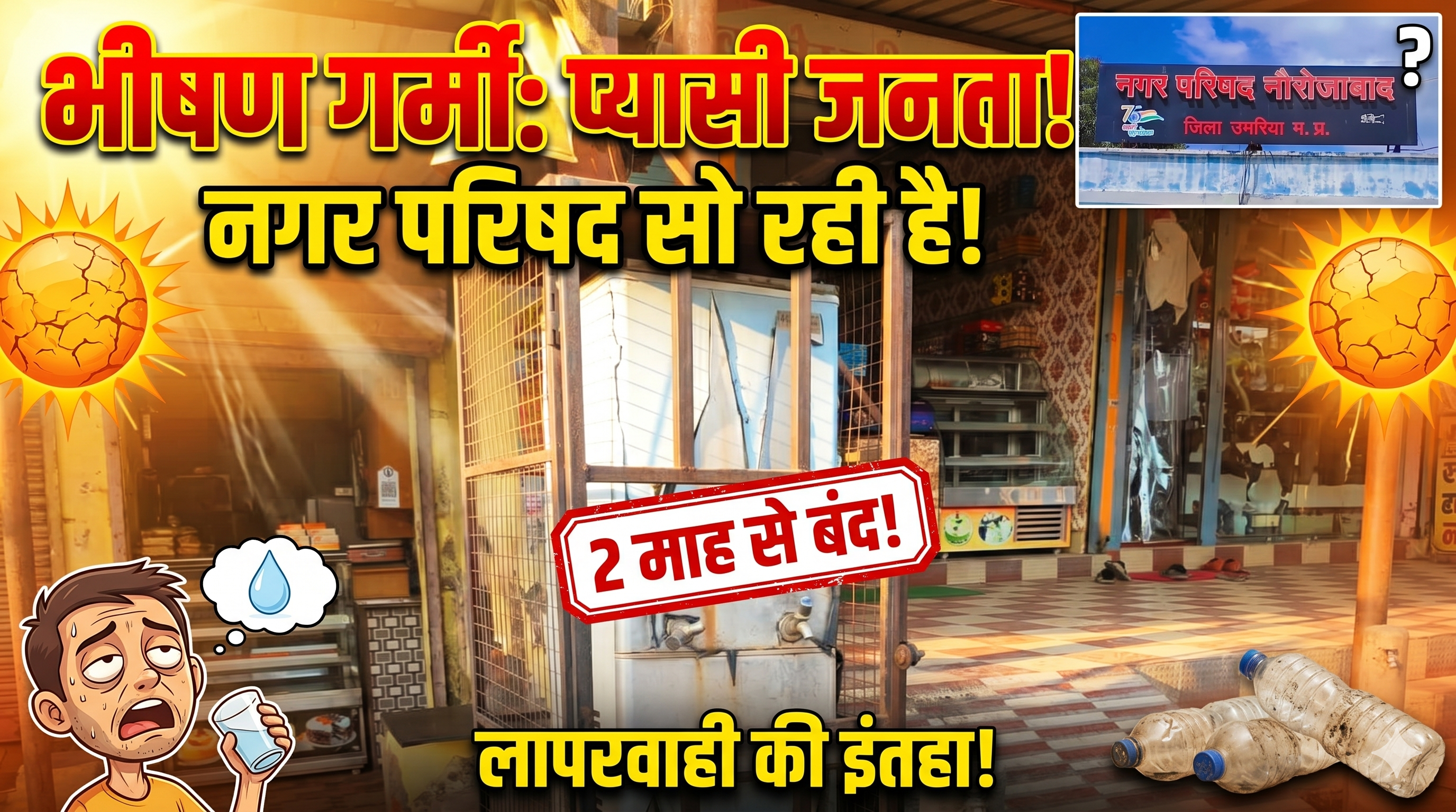 भीषण गर्मी में प्यासे लोग: नगर परिषद की लापरवाही से दो माह से बंद पड़ा वाटर कूलर