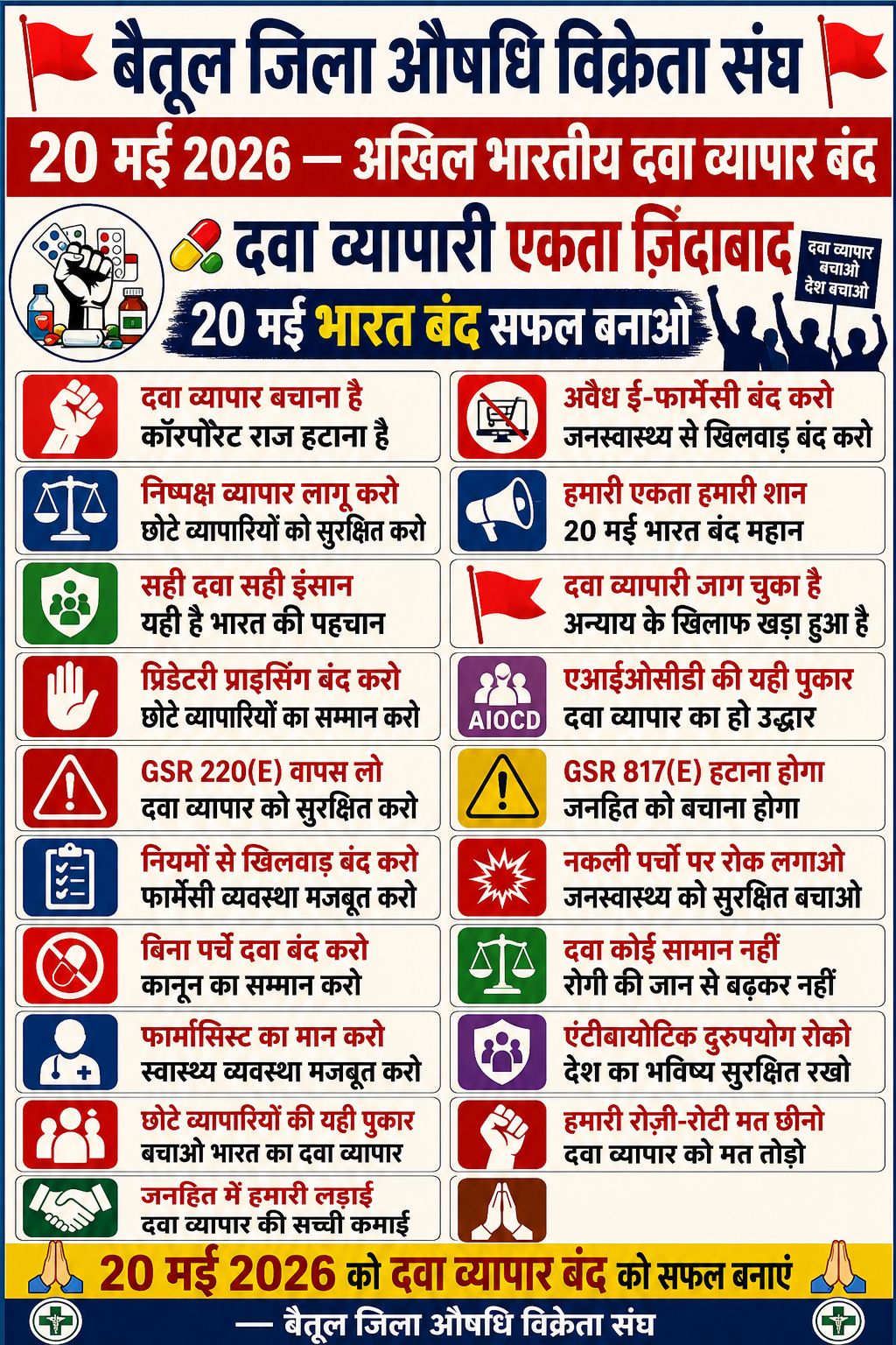 20 मई को बैतूल जिले की सभी दवा दुकानें रहेंगी बंद
