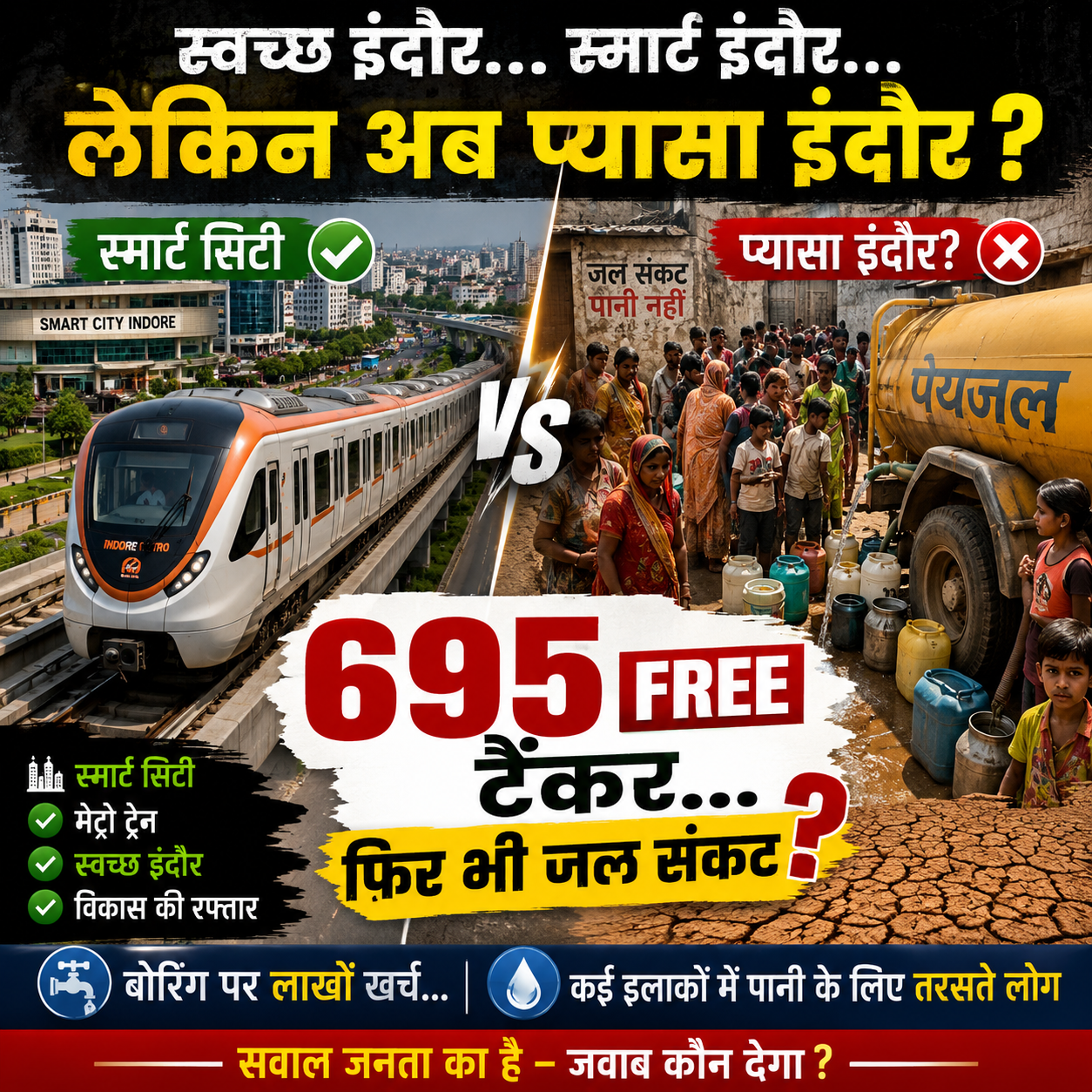 स्मार्ट सिटी इंदौर में जल संकट के सवाल, 695 फ्री टैंकर के बावजूद कई इलाकों में परेशानी