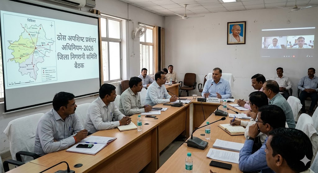 विदिशा में ठोस अपशिष्ट प्रबंधन अधिनियम-2026 के क्रियान्वयन हेतु उच्च स्तरीय बैठक
