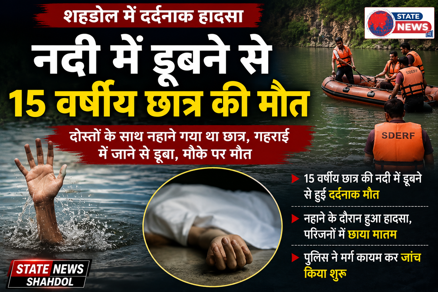नदी में डूबने से 15 वर्षीय छात्र की मौत