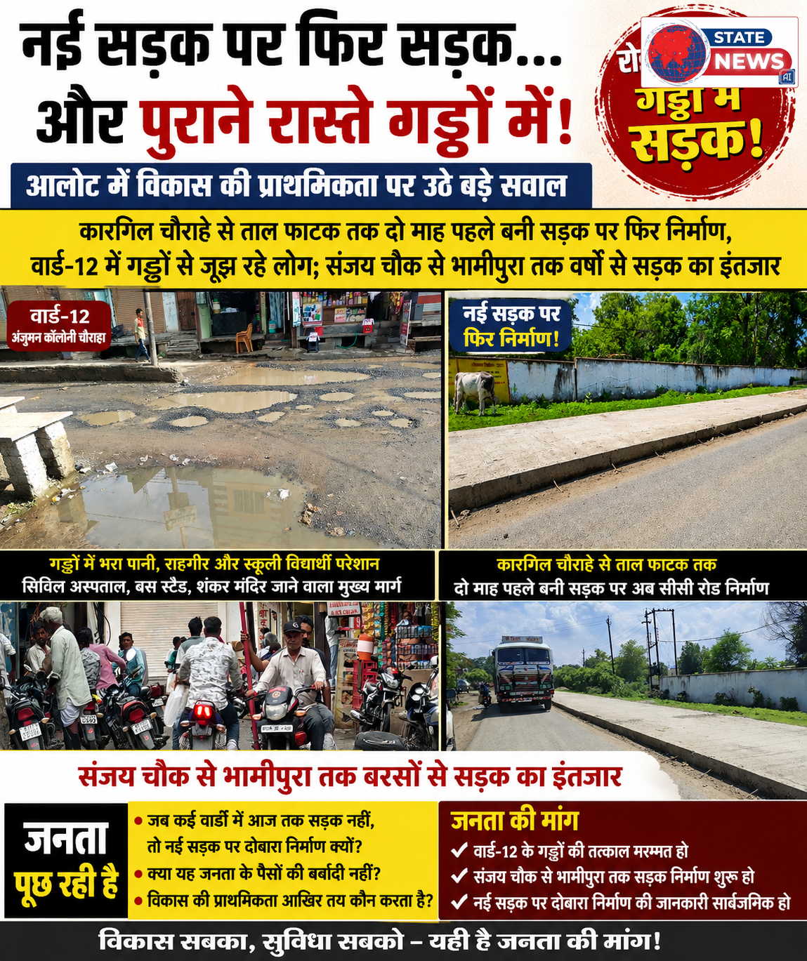 नई सड़क पर फिर सड़क... और कई वार्ड अब भी बदहाल! विकास की प्राथमिकता पर आलोट में उठे बड़े सवाल