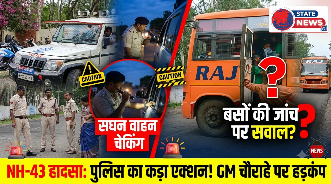 NH-43 हादसे के बाद एक्शन में पुलिस, जीएम चौराहे पर सघन वाहन चेकिंग; बसों की जांच पर भी उठे सवाल