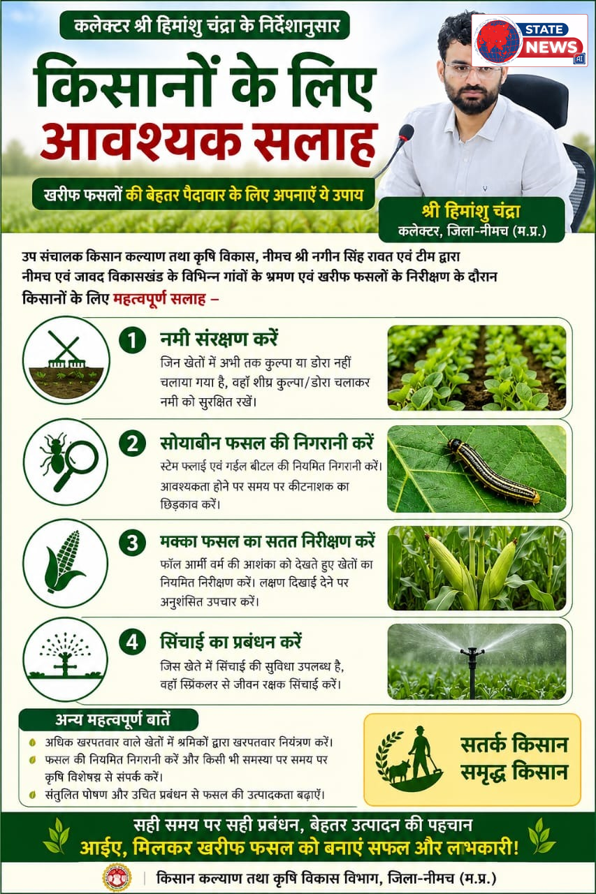 नीमच: उप संचालक कृषि ने किया खरीफ फसलों का निरीक्षण