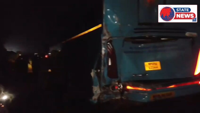 यात्री बस को बेकाबू ट्रक ने पीछे से मारी टक्कर, दर्जन यात्री घायल पांच की हालत गंभीर।