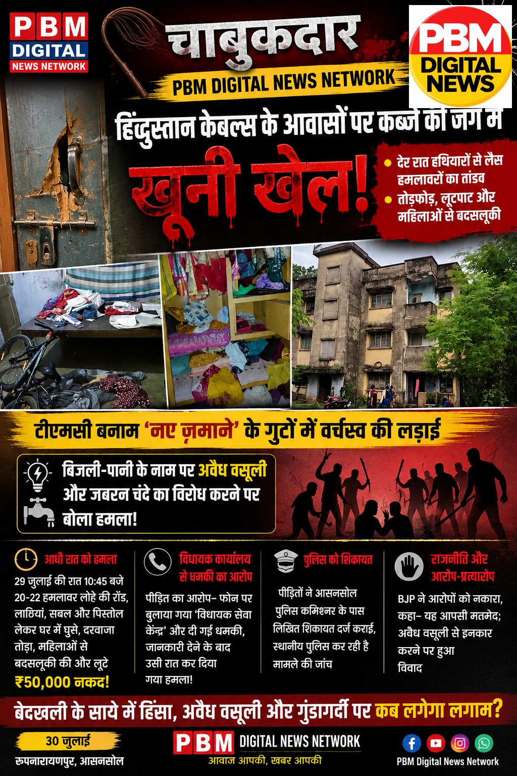 🚨 भाजपा शासन में हिंदुस्तान केबल्स के आवासों पर कब्जे की जंग में खूनी खेल: देर रात हथियारों से लैस हमलावरों का तांडव, तोड़फोड़, लूटपाट और महिलाओं से बदसलूकी