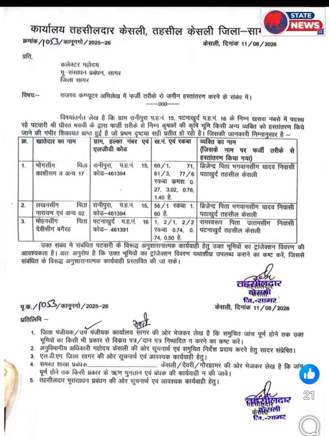 केसली में करीब 50 एकड़ जमीन का फर्जी नामांतरण, पटवारी की आईडी से कियोस्क संचालक का बड़ा कारनामा, KCC लोन हड़पने की थी साजिश?