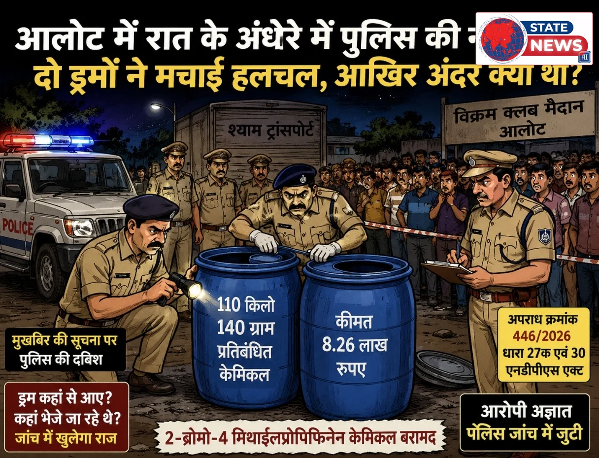 आलोट पुलिस की बड़ी कार्रवाई, एमडी ड्रग्स बनाने में उपयोगी 110 किलो केमिकल जब्त