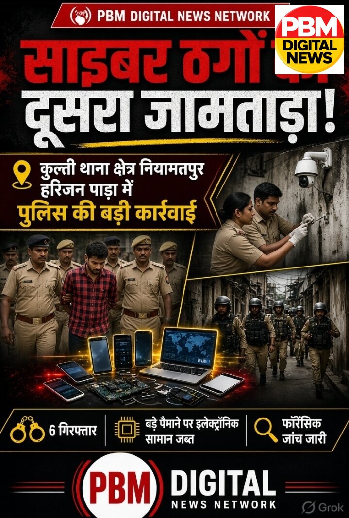 *बंगाल में जामताड़ा-स्टाइल साइबर हब का पर्दाफाश!
नियामतपुर हरिजन पाड़ा में पुलिस का धावा, छह आरोपी हिरासत में*