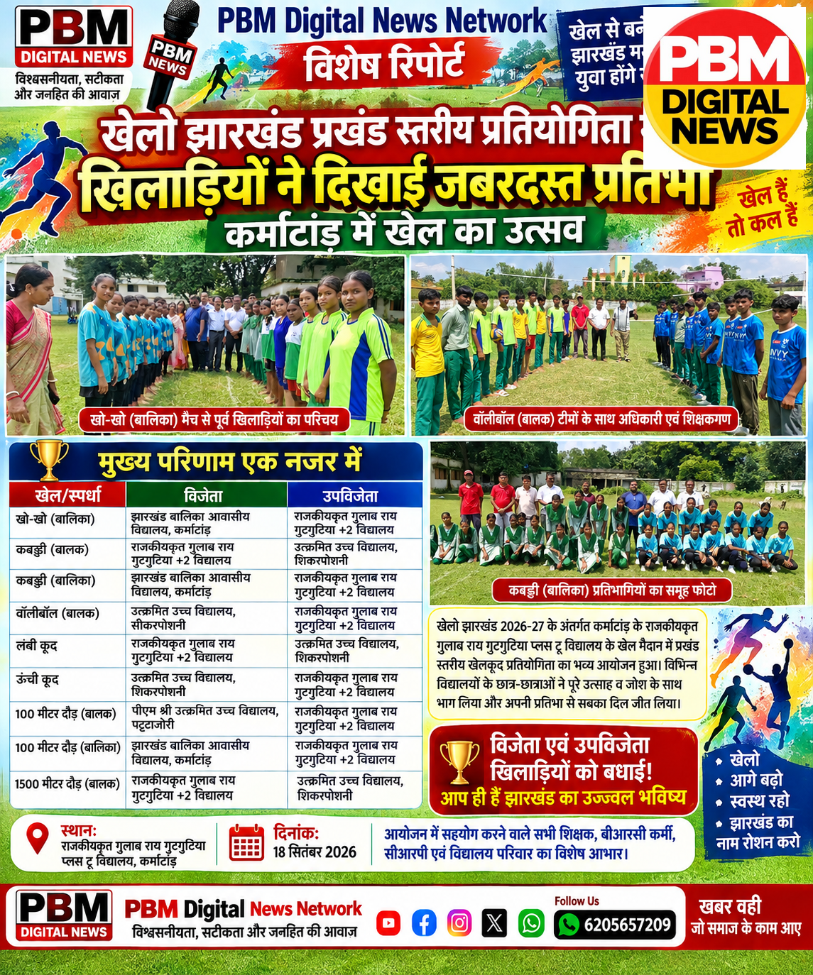 💥*खेलो झारखंड प्रखंड स्तरीय प्रतियोगिता में खिलाड़ियों ने दिखाई जबरदस्त प्रतिभा, कर्माटांड़ में खेल का उत्सव*
