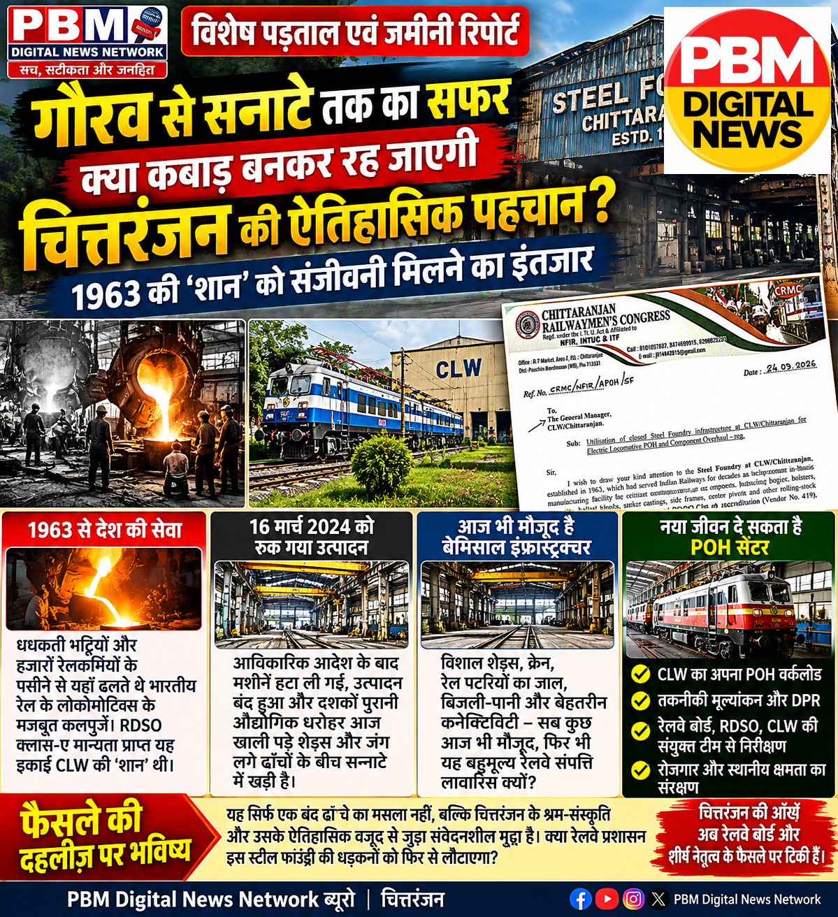 🔥*गौरव से सन्नाटे तक का सफर: क्या कबाड़ बनकर रह जाएगी चित्तरंजन की ऐतिहासिक पहचान? 1963 की 'शान' को संजीवनी मिलने का इंतजार*