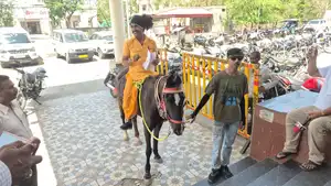 युवक का अनोखा अंदाज जनसुनवाई में घोड़ी पर सवार पहुंचा