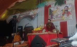 थानेश्वर मंदिर में श्रीमद् भागवत कथा आरंभ श्रोता भक्तगण कथा का ले...