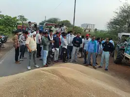 उपार्जन केंद्र पर गेंहू की फसल रिजेक्ट होने नाराज किसान ने सड़क पर गेहूं खली कर विरोध जताया  