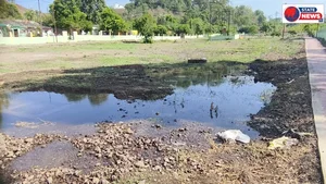 नेपानगर के वार्ड क्रमांक 11 में बारिश से पहले ही पानी से भरा गार्डन