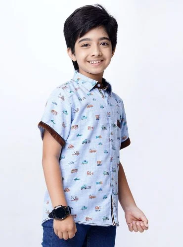 Ice Blue Adventure Print Kids Shirt
