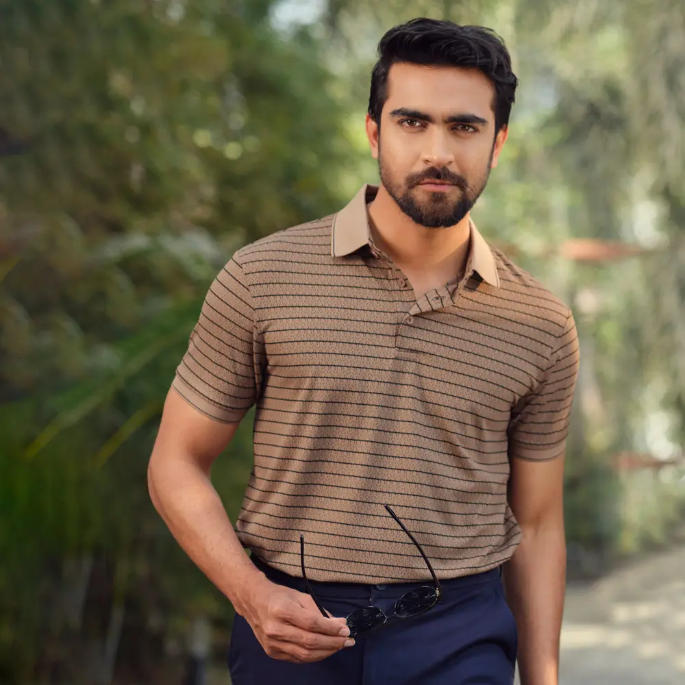 Camel Stripe Polo Shirt