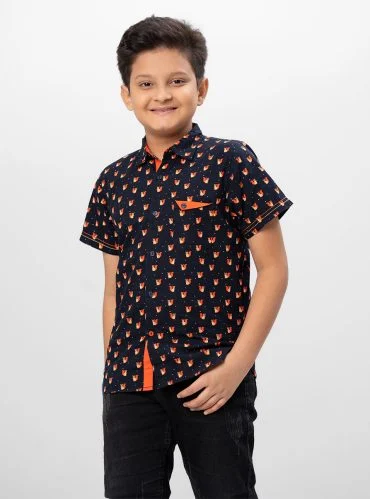 Navy Rocket Print Kids Shirt