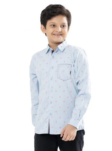 Sky Blue Mini Print Kids Shirt