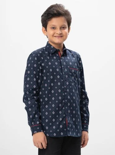 Midnight Blue Printed Kids Shirt