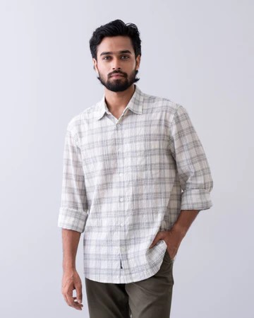Cream Plaid Casual Shirt
