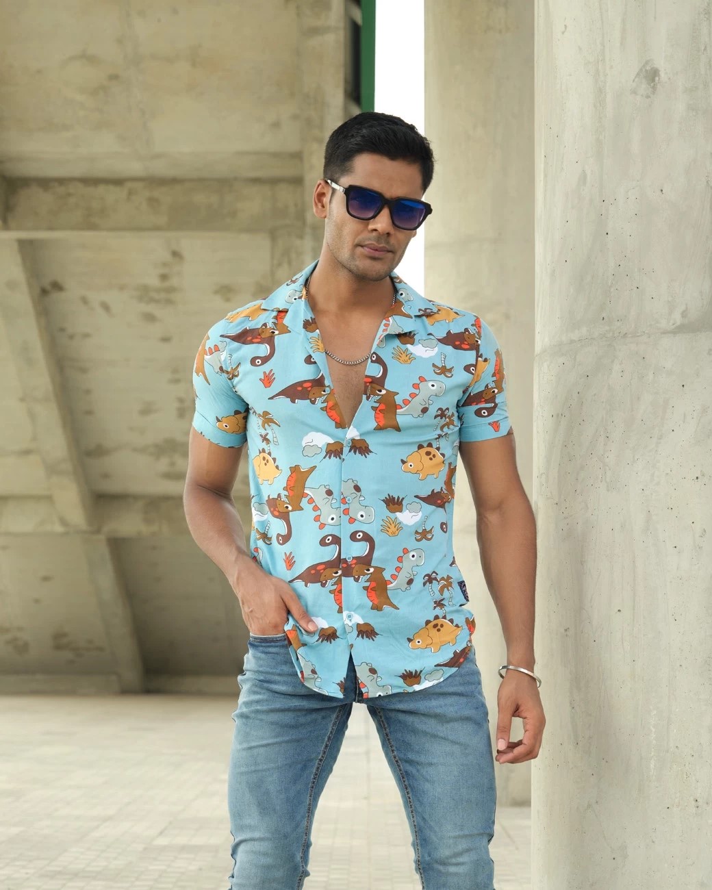 Tropical Sky Blue Floral Shirt