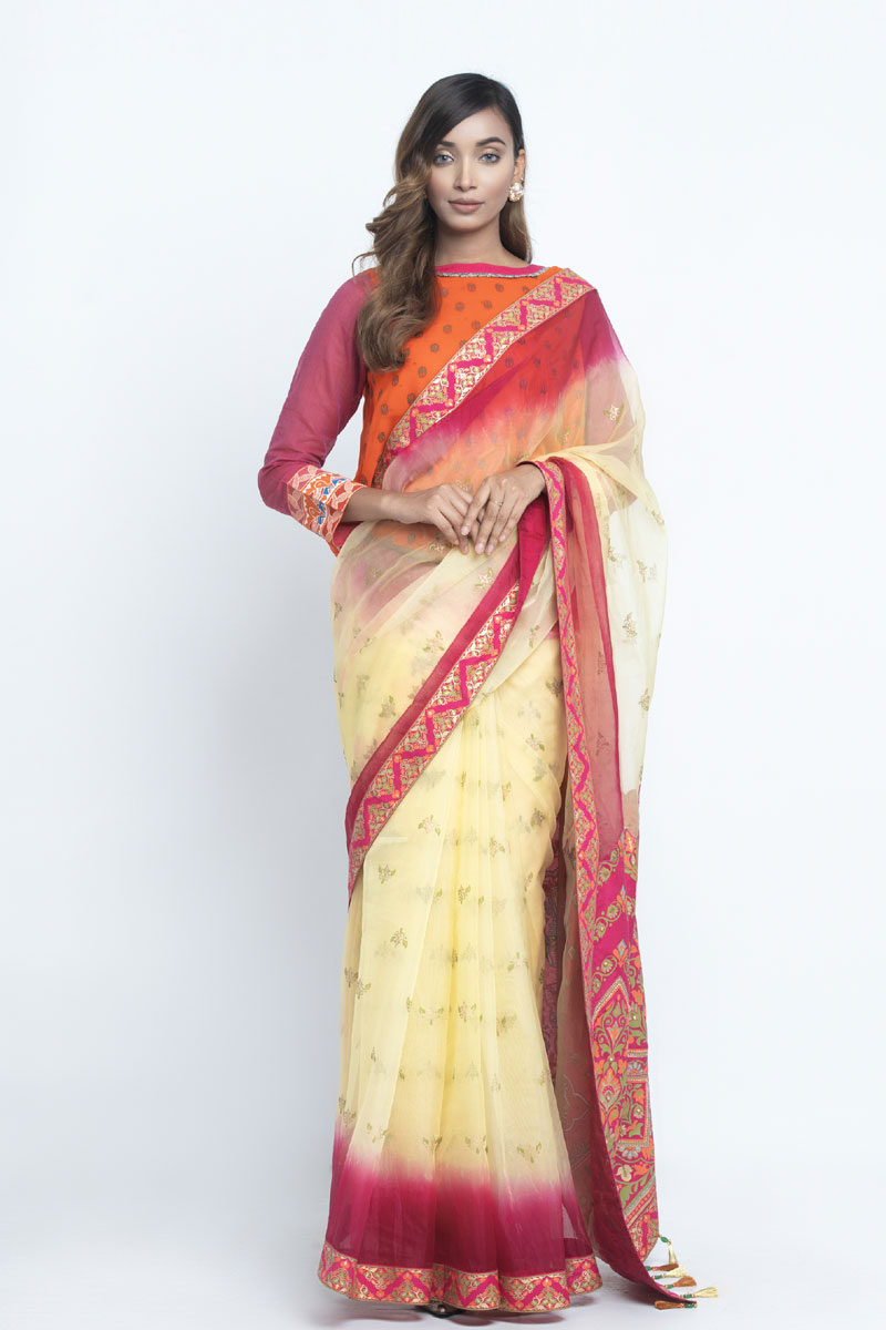 Peanut Muslin Printed & Hand Embroidered Saree