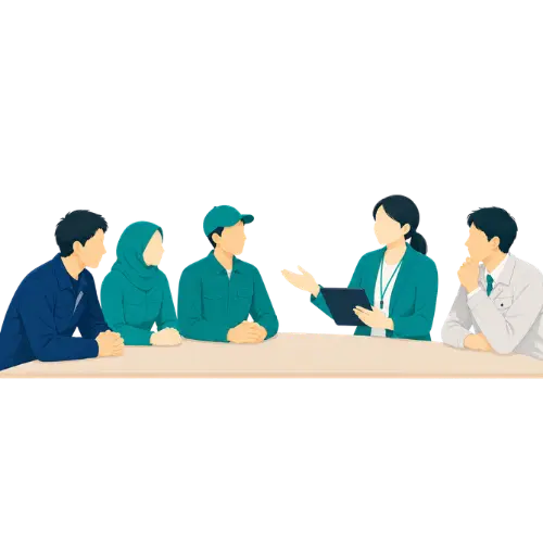 外国人材と支援担当者の交流イラスト