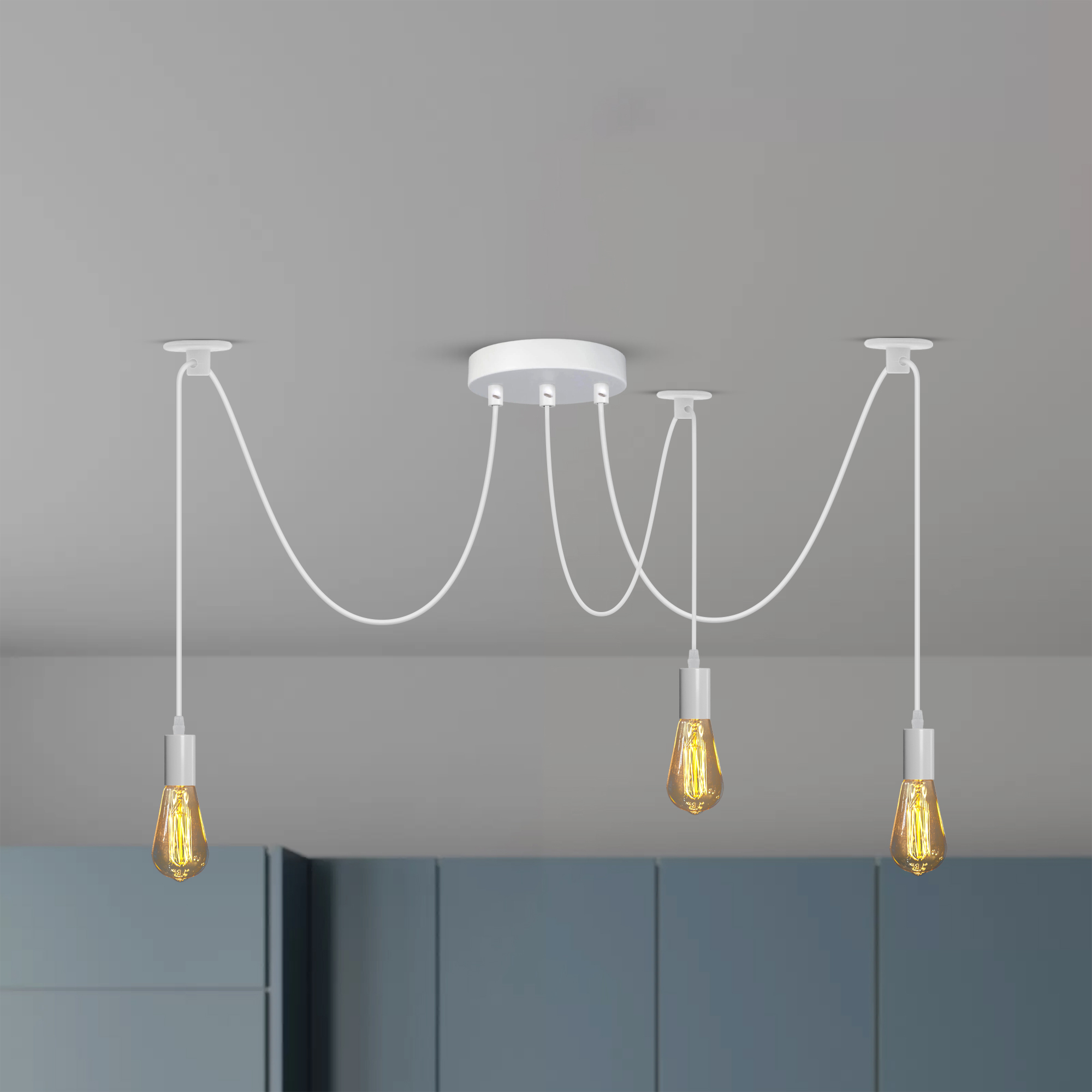 Lámpara Colgante de Techo Vintage E27 Instalación Industrial 3 Vías Araña Luces Colgantes - Imagen 11 de 17