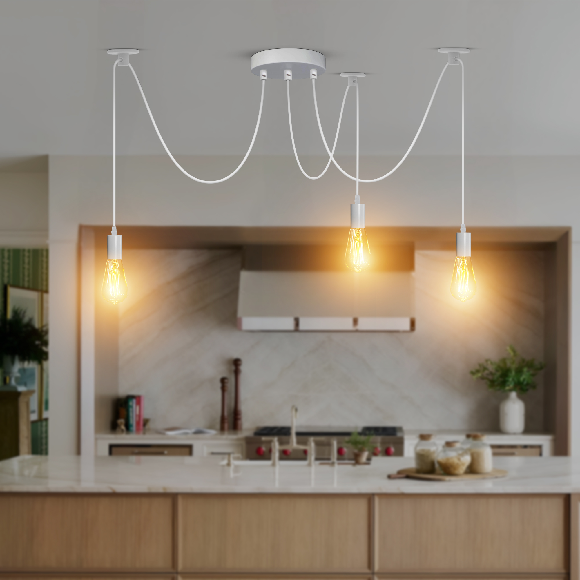 Lámpara Colgante de Techo Vintage E27 Instalación Industrial 3 Vías Araña Luces Colgantes - Imagen 16 de 17