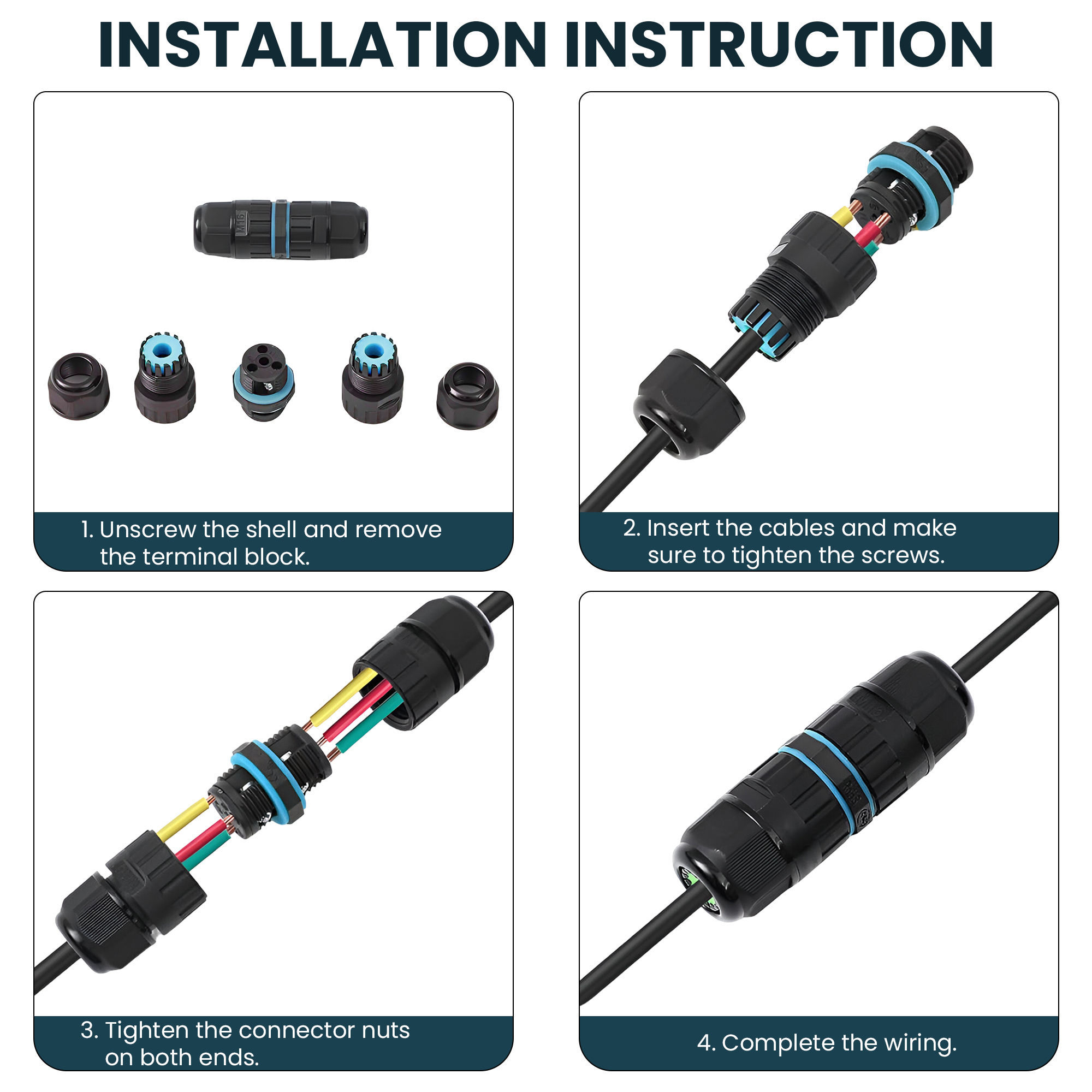 Paquete de 2 unidades Caja de conexiones eléctricas impermeables Forma de I/T/Y Cable Conector Cable IP68 - Imagen 9 de 16