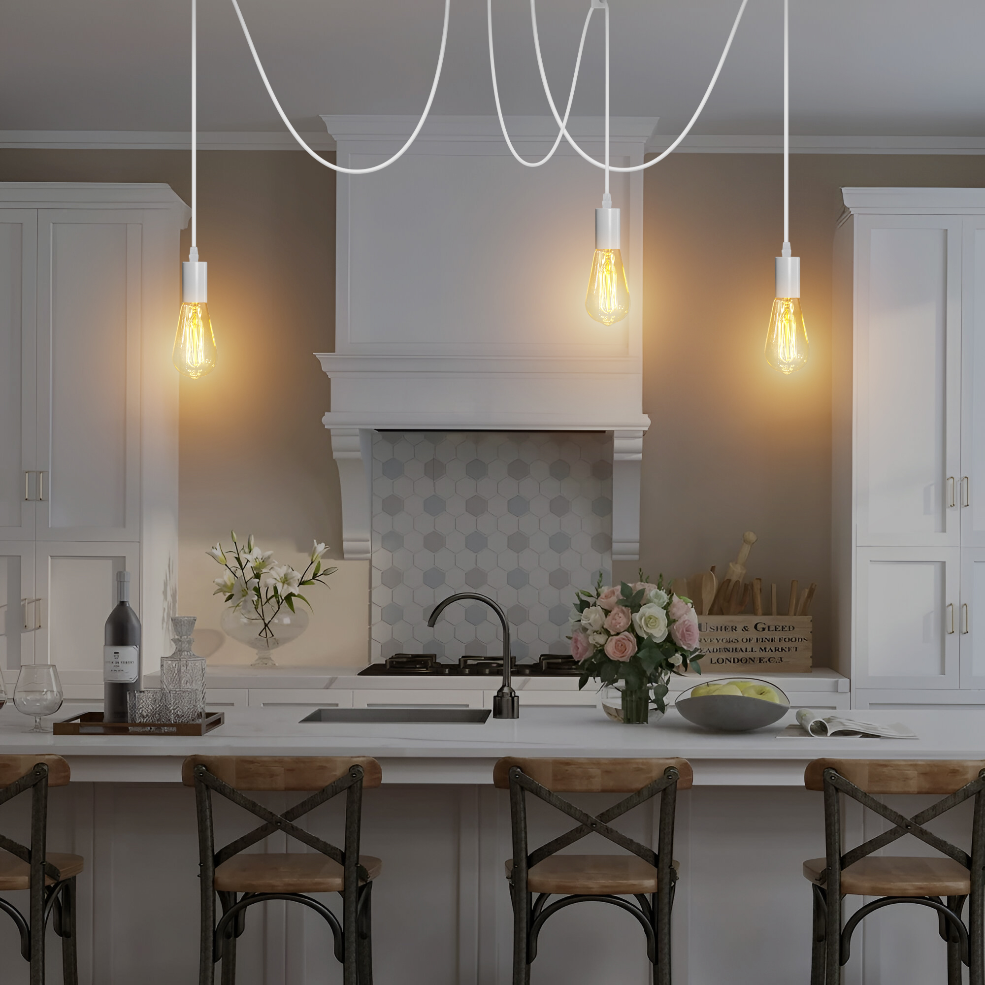 Lámpara Colgante de Techo Vintage E27 Instalación Industrial 3 Vías Araña Luces Colgantes - Imagen 13 de 17