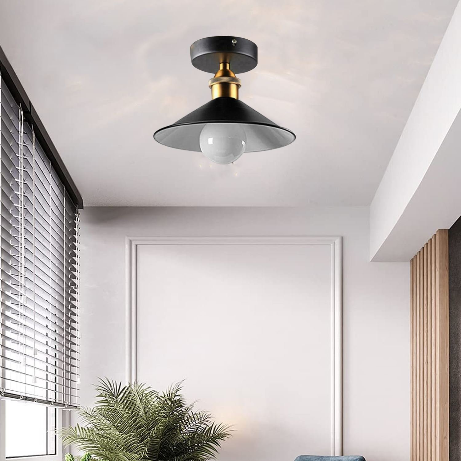 Lámparas empotradas de metal vintage E27 accesorios de luz de techo negro interior blanco - Imagen 17 de 17