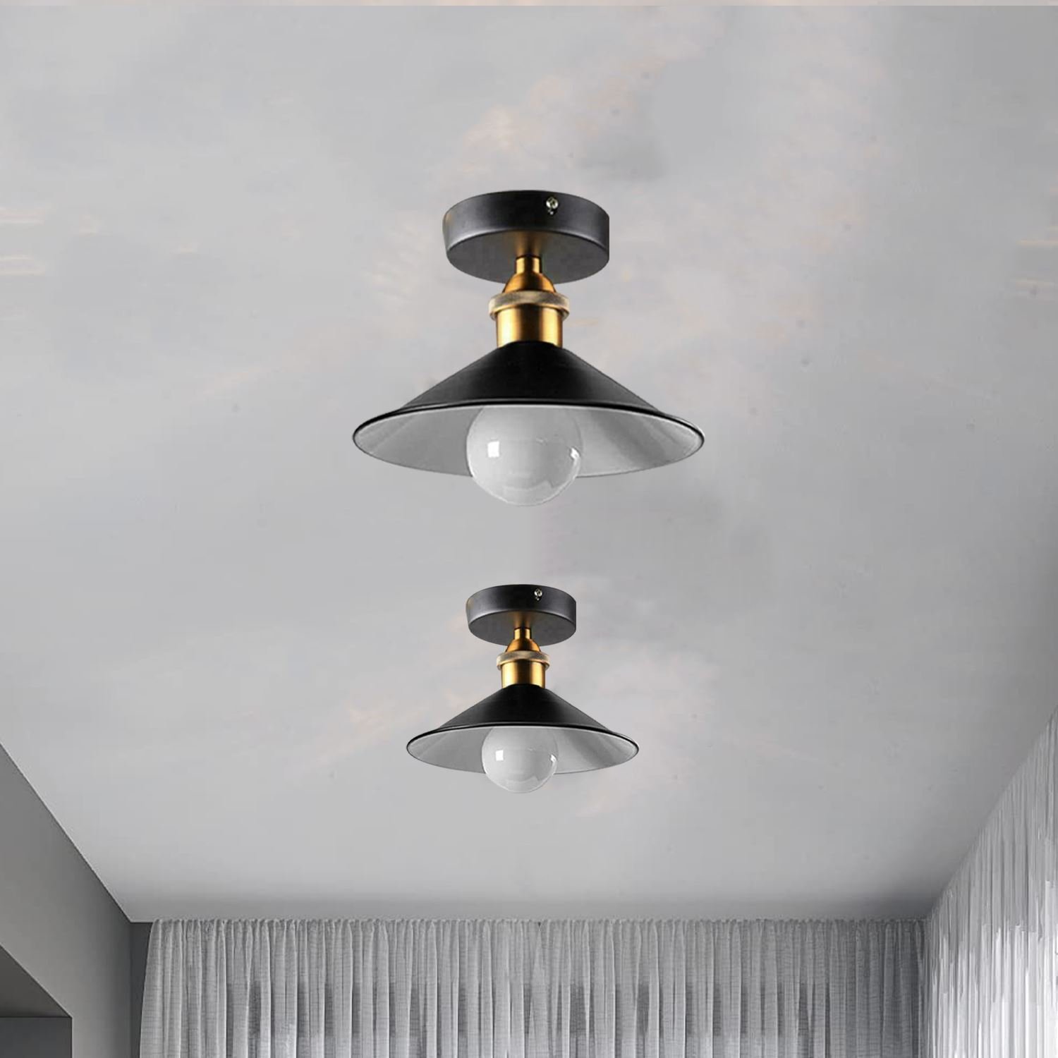 Lámparas empotradas de metal vintage E27 accesorios de luz de techo negro interior blanco - Imagen 15 de 17
