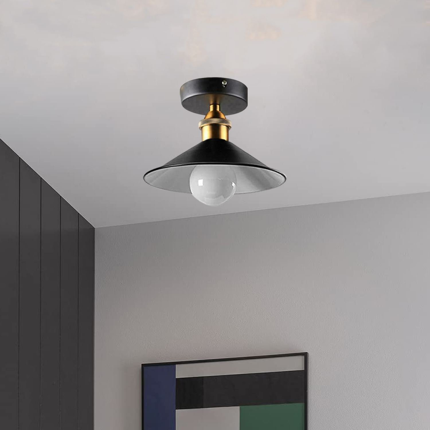 Lámparas empotradas de metal vintage E27 accesorios de luz de techo negro interior blanco - Imagen 14 de 17