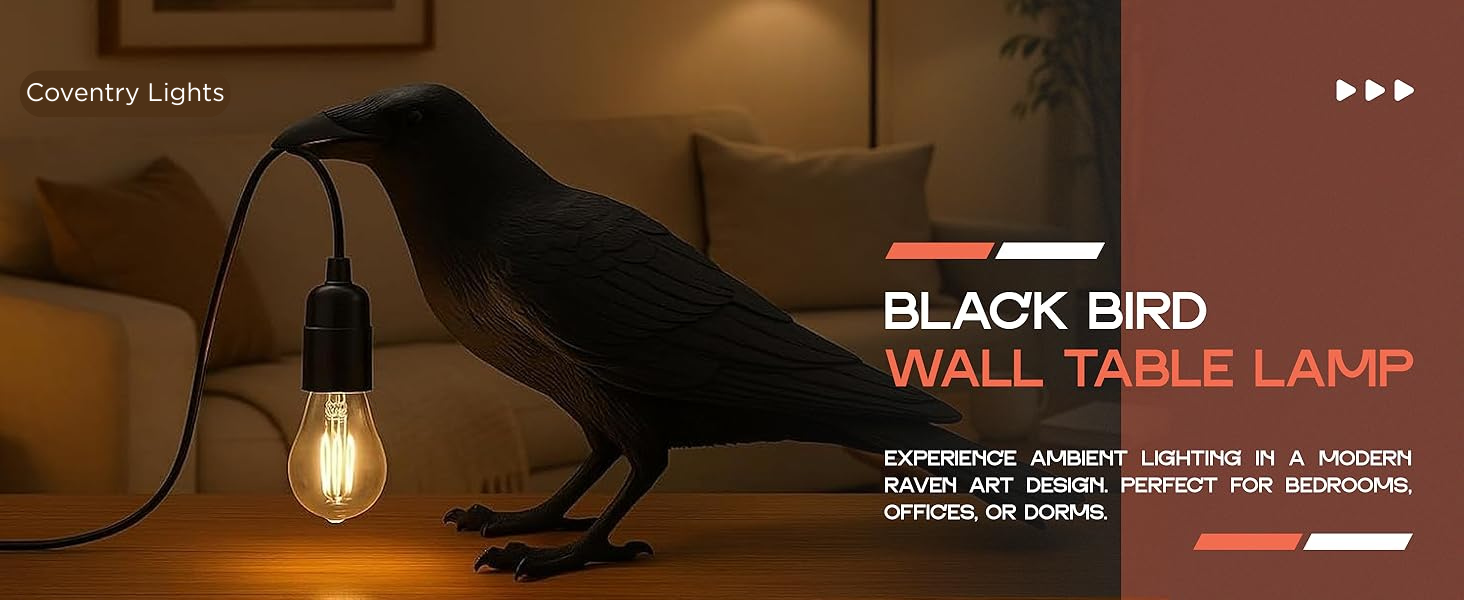 Lucky Bird Crow Lamp Resin Raven Wall-Mounted and Bedside Light