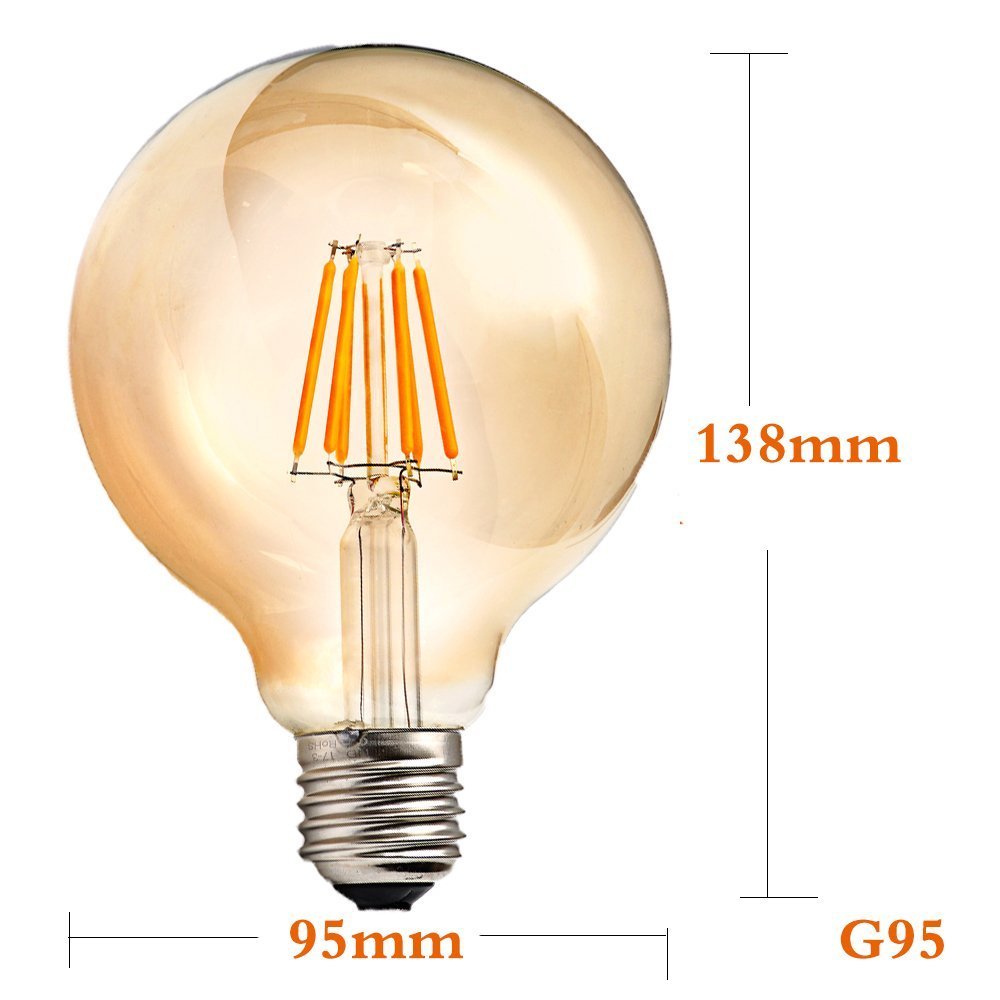 как выглядит Vintage LED Bulb 4W/8W G95 Globe  Edison D cor E26 Screw 1/3/5 Pack фото