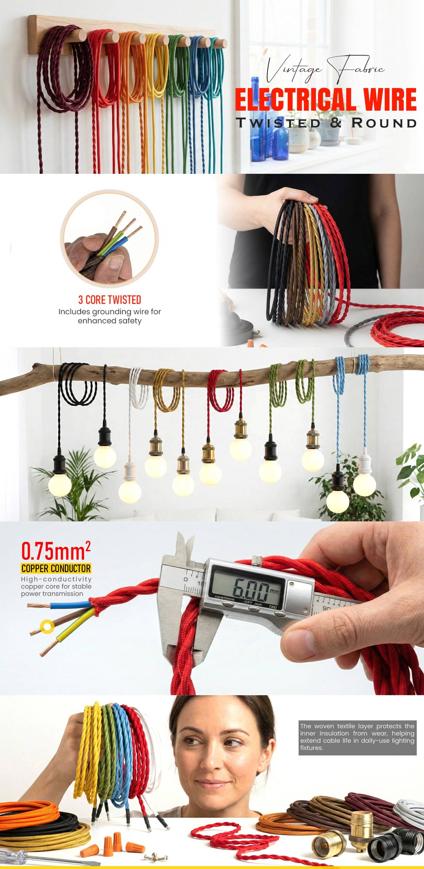 Black Flex Fabric Vintage Lamp Cord