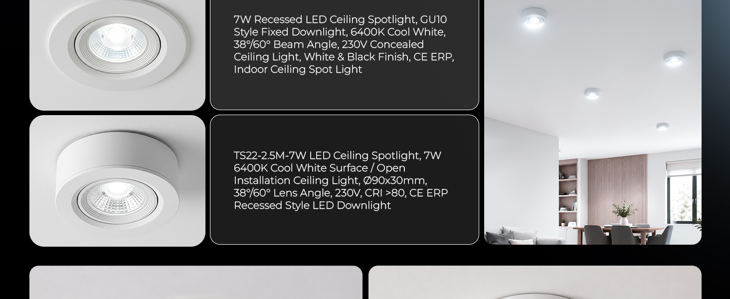 3 Pack 7W LED Ceiling Spotlights Recessed Downlights Surface Mounted
