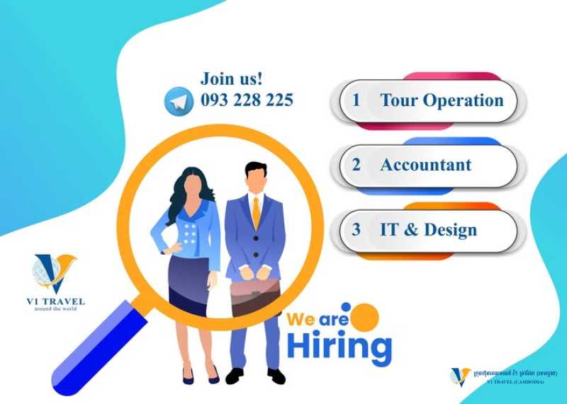ដំណឹងជ្រើសរើសបុគ្គលិក Job Announcement! ក្រុមហ៊ុនទេសចរណ៍ វី1 ត្រាវែល (ខេមបូឌា)