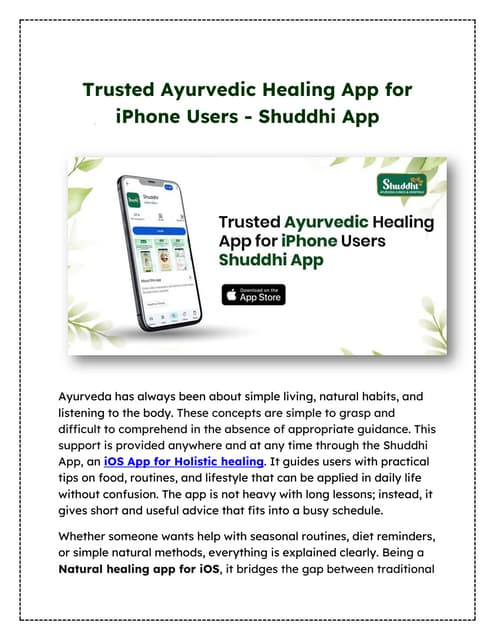 Trusted Ayurvedic Healing App for iPhone Users – Shuddhi App | PDF