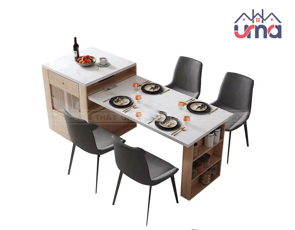 Bàn Ăn Kèm Kệ Gỗ Mặt Đá Hiện Đại BA066 - Nội Thất UMA