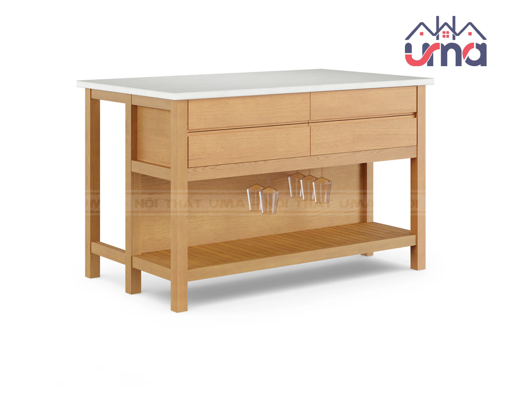 Tủ Bếp Gỗ Sồi Mặt Đá Sang Trọng TBG022 - Nội Thất UMA