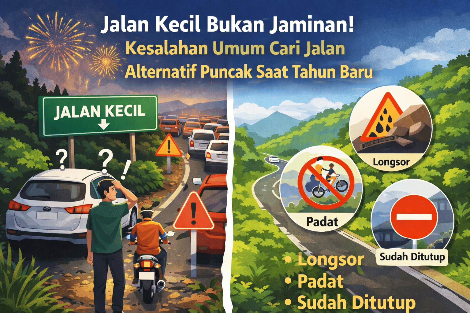 Jalan Kecil Bukan Jaminan! Kesalahan Umum Cari Jalan Alternatif Puncak Saat Tahun Baru