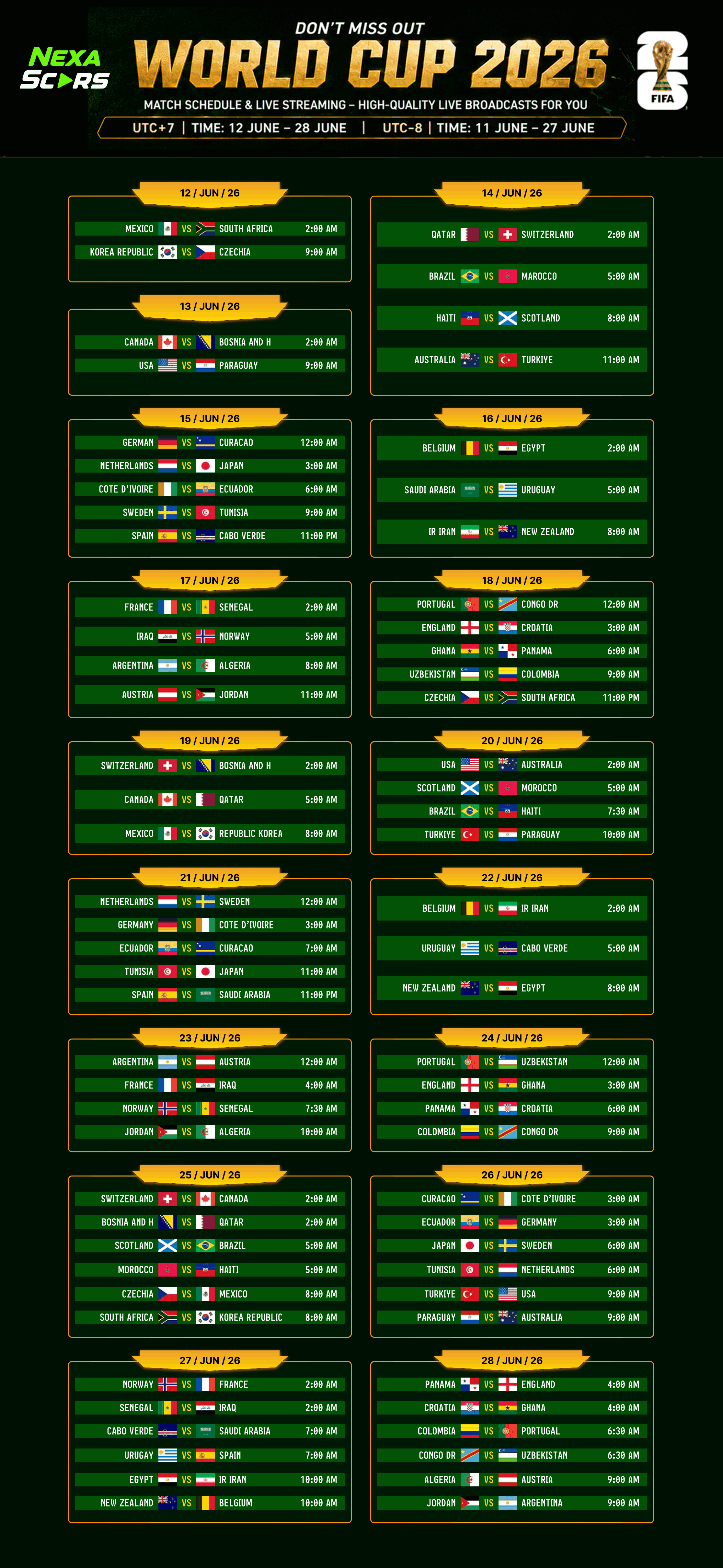 World Cup Schedule Page Banner