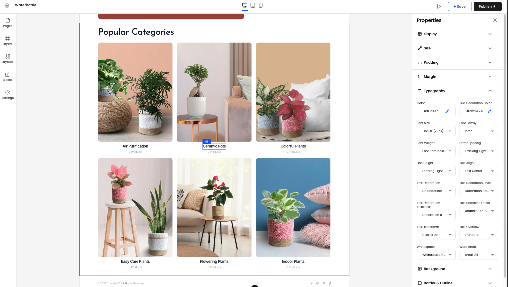 No-code website builder with visual customization tools