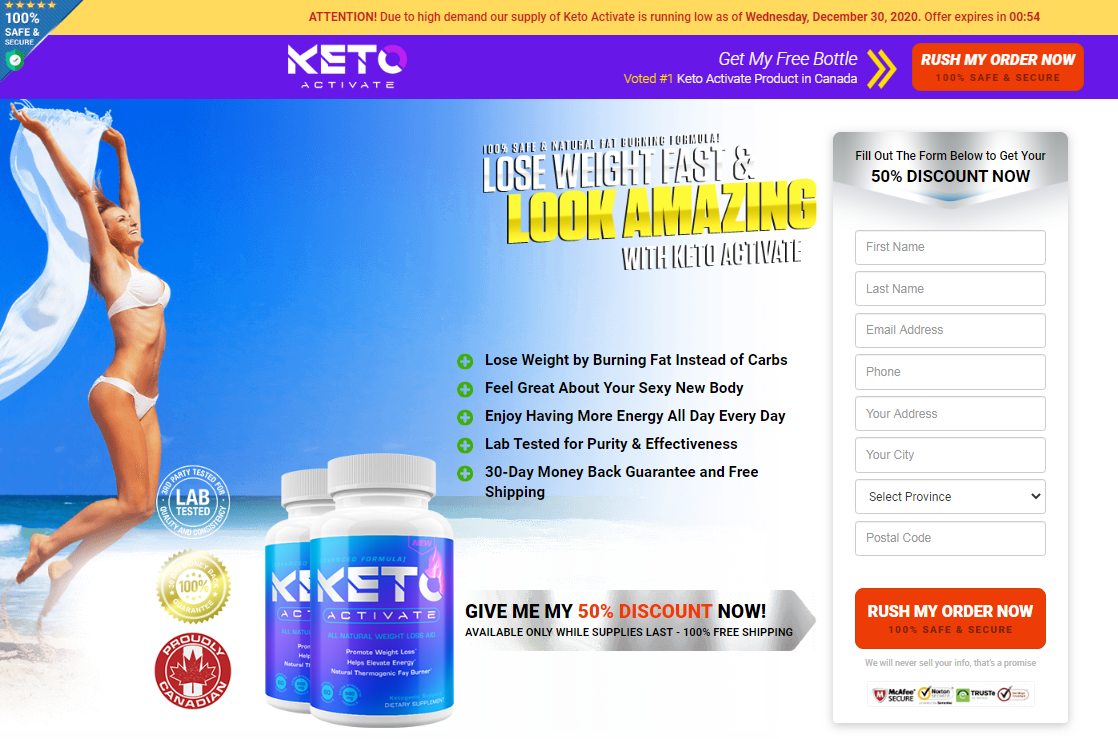 Keto Activate "Canada" - 100% Natural & Safe - Cruelty Free & Lab Tested!
