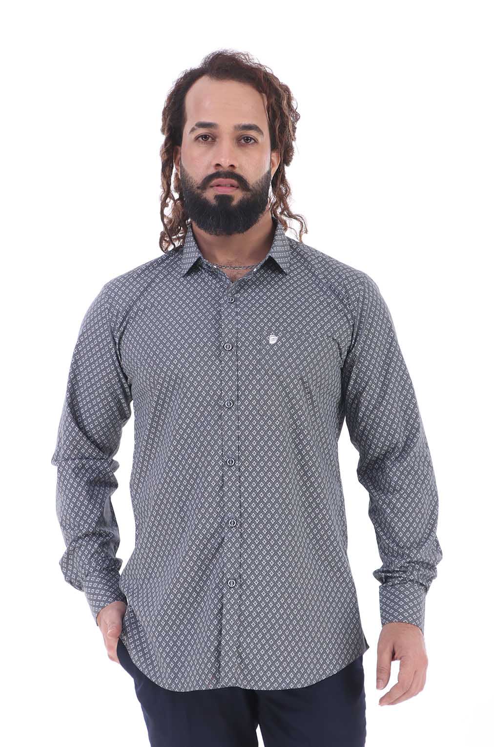 Men Blue & White Printed Slim Fit Formal Shirt - Daisy Fashion
